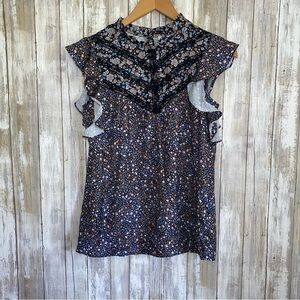 NWT Halston Lace Appliqué Washed Satin Poppy Blouse